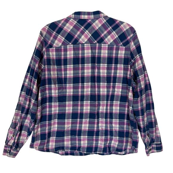 L.L. Bean Flannel Shirt Women XL Blue Pink Scotch Plaid Relaxed Casual Button-Up - Picture 2 of 11